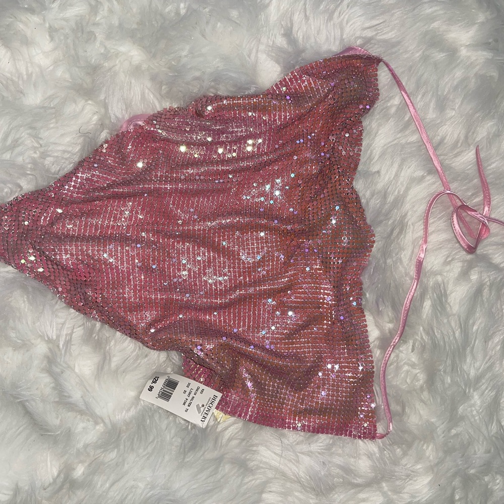 Pink Sequin Bikini Top